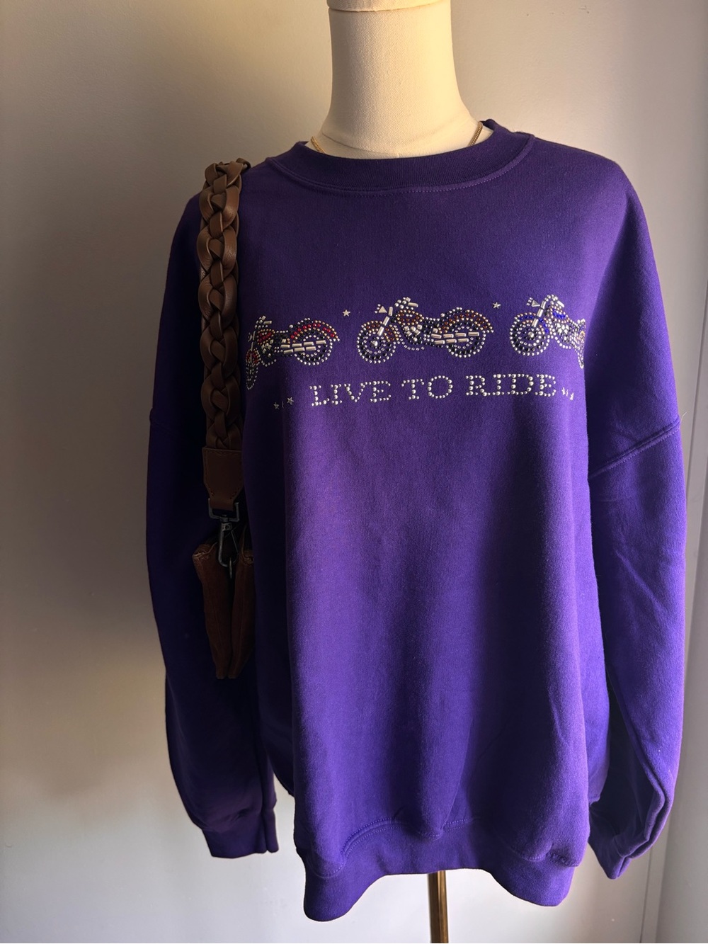 Vintage Gildan Purple "Live to Ride" Rhinestone Sweatshirt